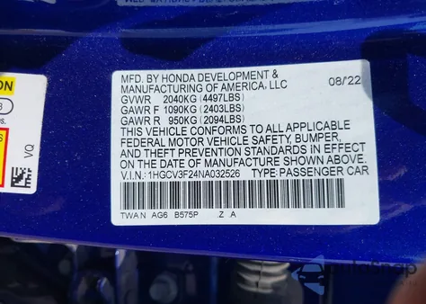 2022 Honda Accord Hybrid Sport z USA, uszkodzony, nr VIN 1HGCV3F24NA032526